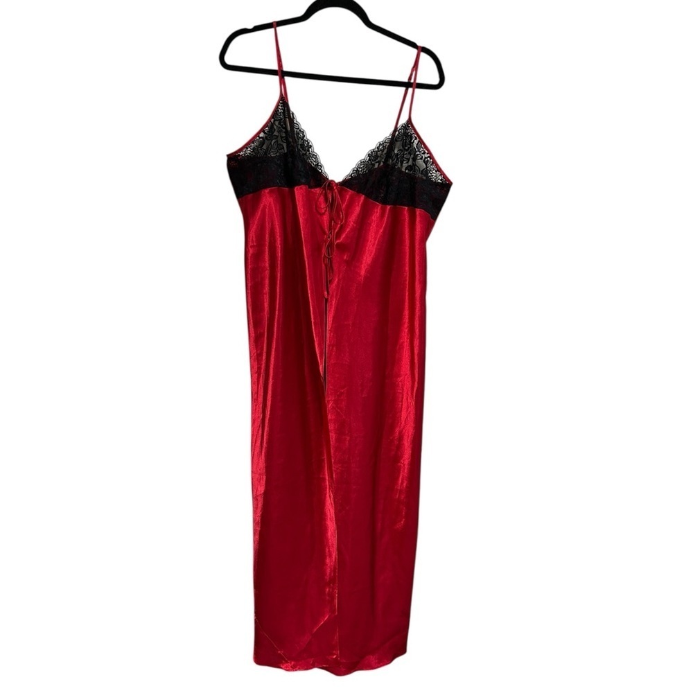 Vintage Fredrick’s Of Hollywood Lingerie Slip Plus Size 2XL Open Front Red Satin